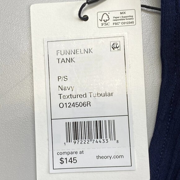Theory Women’s Funnel Neck Ribbed Sleeveless Tank Top – Navy Blue – Size SP - Picture 4 of 9